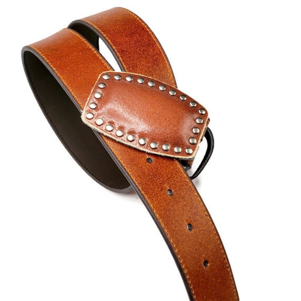 Rust Brown studded buckle with interchangeable leather distressed strap.
